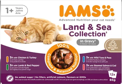 Produktbild von IAMS Delights Land & Sea Collection Katzenfutter Nass in Sauce, 12 x 85 g