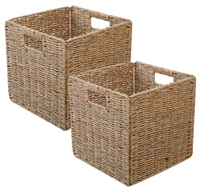 Produktbild von Omgoods – Kallax-Aufbewahrungsbox aus geflochtenem Material, 2er-Set – Faltbarer Weidenkorb, 28x28x28 cm