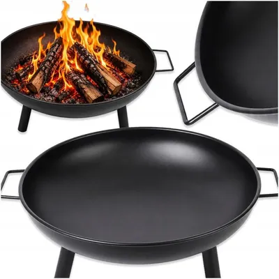 Produktbild von Feuerschale Schwarz 58cm – Robuste Stahl-Feuerschale für Garten & Terrasse – Tragbare Lagerfeuerstelle für Grill & Gulaschkessel – Mit Tragegriffen