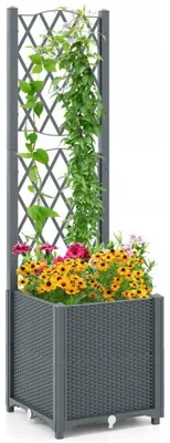 Obrázek produktu pro Květinový záhon pro popínavé rostliny GT4393GR, 40 x 40 x 140 cm, šedo/stříbrný