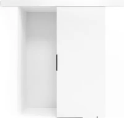 A white sliding door is shown in a white room.