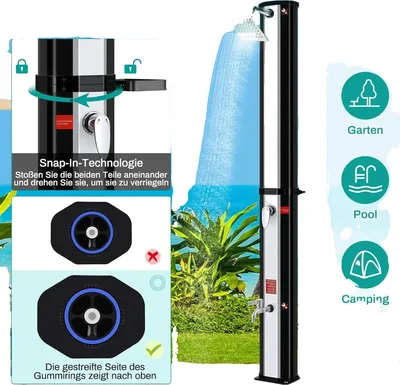 Produktbild von Solar-Dusche, 60L Kapazität, Temperaturregelung, Schwarz und Silber