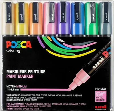 Productafbeelding van POSCA PC5M/8A ASS25 POSCA pigmentmarker, set van 8, pastelkleuren