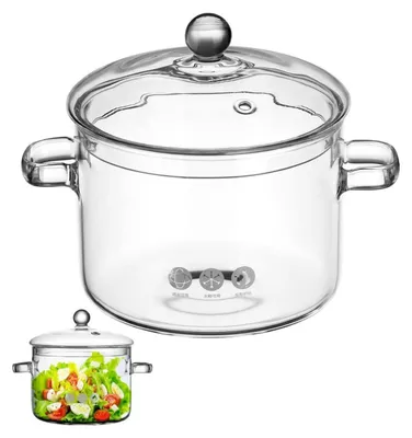 Image de Casserole en verre avec couvercle et deux poignées, résistante à la chaleur, transparente, dimensions : 22x17x16 cm