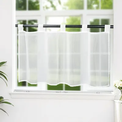 Produktbild von Scheibengardine - Transparenter Voile mit Schlaufen - Küchenfenster - Weiß - 45x90 cm