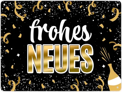 Produktbild von Frohes Neues Metallschild XXL mit Konfetti und Sekt Motiv