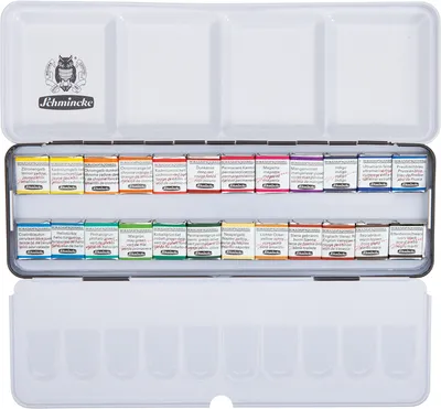 Produktbild von Schmincke Horadam Aquarell Malkasten Metallkasten 24 x 1/2 Näpfchen 74 424 097