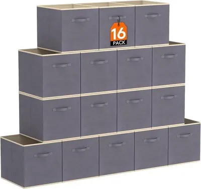 Produktbild von Famanu Aufbewahrungsboxen 16er Set - Faltbare Stoffboxen mit Griffen - 26,5 x 26,5 x 28 cm - Grau