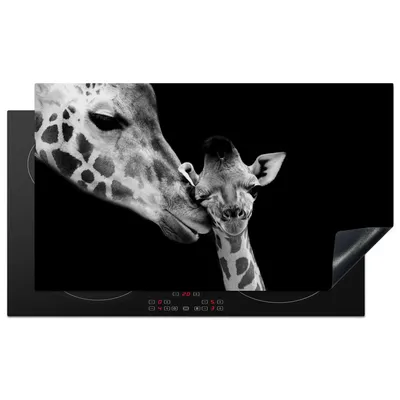 Produktbild von KitchenYeah© Herdabdeckplatte Tiere - Schwarz - Weiß - Giraffe - Porträt , 89x51cm, Küche Deko, Glaskeramikkochfeld Herdabdeckung, Abdeckplatte fùr Kochfeld