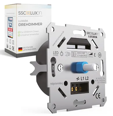Produktbild von SSC-LUXon LUXARA Universal Drehdimmer Unterputz Dimmschalter für dimmbare LEDs 3-150W - Unterputzdosen Dimmer inklusive Adapter