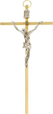 Obrázok produktu pre Závesný kríž z mosadze, zlata a striebra, 7 x 14,5 cm
