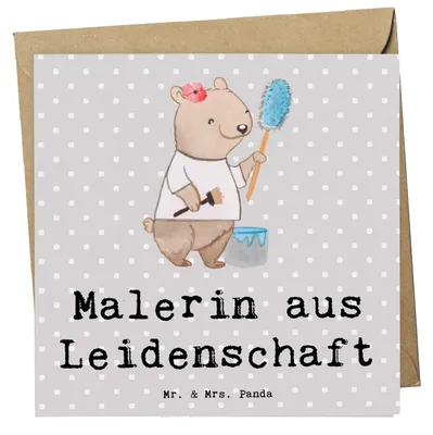 Produktbild von Mr. & Mrs. Panda Klappkarte Malerin Leidenschaft - Grau Pastell - Geschenk, Witzig, doppelkarte, Maler, Malerbetrieb, faltkarte, Glückwunschkarte, anlasskarte, Spruch