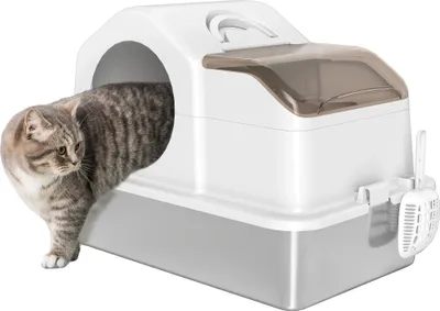Image de Bac à litière pour chat, design couvert, facile à nettoyer, BLANC, 605 x 405 x 42 cm