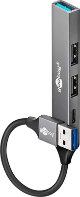 A USB hub with multiple ports and a connected USB-A plug.