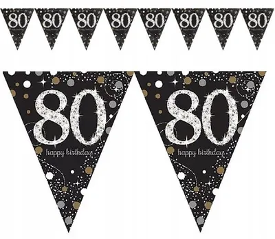 Image de 80. Chaîne de fanions d'anniversaire à paillettes d'or