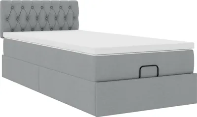 Image de Cadre de lit ottoman avec matelas gris clair 80x200 cm tissu