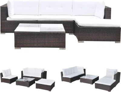 Image de vidaXL Ensemble de salon de jardin 5 pièces avec coussins Poly rotin brun