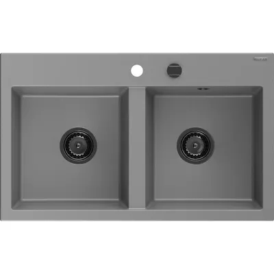 Zdjęcie produktu dla Mexen Hektor zlewozmywak granitowy 2-komorowy 800 x 480 mm, szary, syfon czarny - 6521802000-71-B