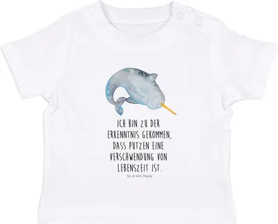 Produktbild von Mr. & Mrs. Panda Organic Baby Shirt Narwal 0. - 6. Monat - Weiß - Geschenk, Aufräumen, Jerseyshirt, Kleinkind T-Shirt, Hausfrau, Putzen, Kinderzimmer, Kurzarmshirt, Wal