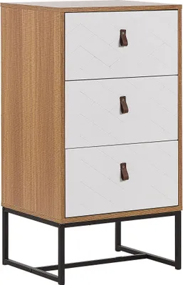 Obrázek produktu pro BELIANI Komoda ze světlého dřeva s bílou, kovový rám 91 x 49 cm, moderní zásuvková skříňka do obývacího pokoje