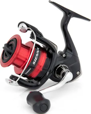 A studio shot of a fishing reel against a white background.
