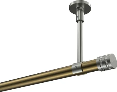 Produktbild von Interdeco Gardinenstange / Vorhangstange Messing Antik / Edelstahl-Optik, Typ Sonette Estana (Glitzerkappe) ohne Ringe, Deckenmontage, 20 mm Ø 1-läufig, 140 cm