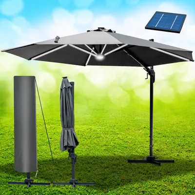 Produktbild von Alu Ampelschirm 360cm grau mit LED-Beleuchtung