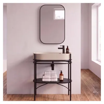 Immagine prodotto di Mobile lavabo 80cm cemento, rubinetto e specchio LUCIA