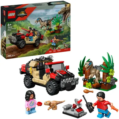 Image de LEGO Jurassic World Raptor : Poursuite en 4x4 - 2 figurines de dinosaures, voiture, 2 minifigurines - Cadeau pour garçons et filles à partir de 6 ans, fans du film "La renaissance" - 76972