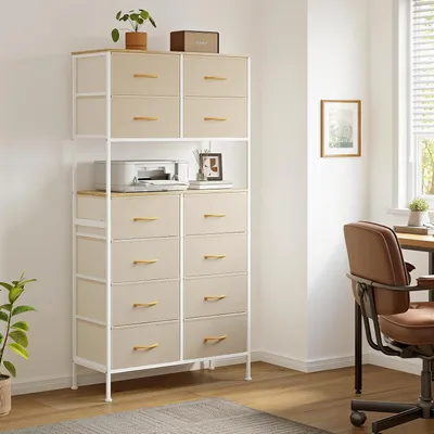 Produktbild von Schubladenschrank - Schrank - Aufbewahrungsschrank - Kommode - Schubladenschrank - Beige - 12 geräumige Schubladen - Robuster Metallrahmen