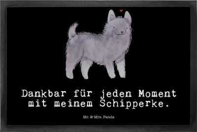 Produktbild von Mr. & Mrs. Panda Schuhabstreifer Schipperke Moment 50 x 75 cm - Schwarz - Geschenk, fußmatte, Belgische Hunderasse, Fußabstreifer, Schmutzfangmatte, Gummimatte