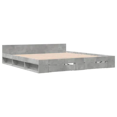 Produktbild von Bettgestell mit Schubladen Betongrau 200x200 cm Holzwerkstoff