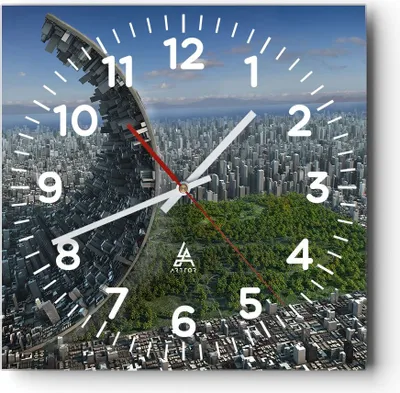 Produktbild von Wanduhr - Quadrat - Glasuhr - Baum Park Abstraktion Stadt - 30x30cm - Schleichendes Uhrwerk - Lautlos - zum Aufhängen bereit - Dekoration Modern - Wanddekoration aus Glas - C4AC30x30-2506