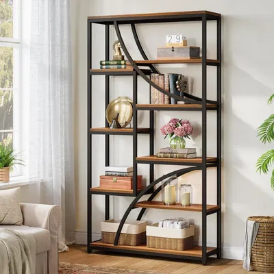 Immagine prodotto di Libreria a 9 ripiani, altezza 180 cm, in legno e metallo, design industriale, colore marrone e nero