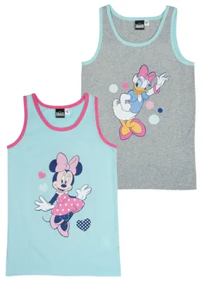 Produktbild von Disney Unterhemd für Mädchen - Minnie & Daisy Kinder Tank Top Hemdchen Blau/Grau (2er Pack) 122-128