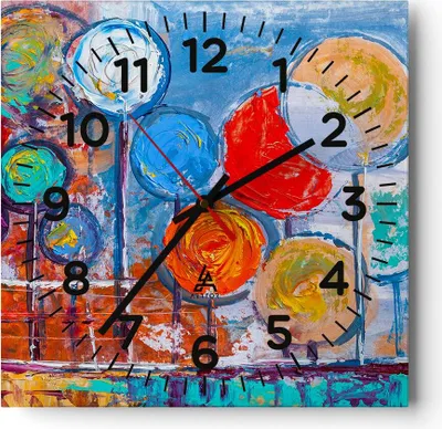 Produktbild von Wanduhr - Quadrat - Glasuhr - Abstraktion modern - 30x30cm - Schleichendes Uhrwerk - Lautlos - zum Aufhängen bereit - Dekoration Modern - Wanddekoration aus Glas - C4AC30x30-4013