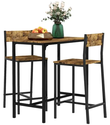 Produktbild von 3-teiliges Barset mit Stehtisch und 2 Barhockern | Farbe: Braun | Abmessungen: 45x89x87 cm