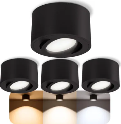 Produktbild von SSC-LUXon CELI-1BM Aufbauspot LED flach schwenkbar - mit wechselbarem LED Modul 4W LumiFLEX Lichtfarbe warm / neutral / kalt 230V - Aufbaustrahler schwarz rund