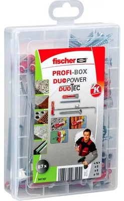 Obrázok produktu pre fischer 541107 - Súprava skrutiek a hmoždiniek - autoklávovaný pórobetón - tehlové murivo - betón - sadrové tvárnice - sadrokartón - plast - 45 kusov - krabica (541107)