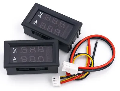 Productafbeelding van Digitale Voltmeter Ampèremeter - Stroomtester Dubbel Display - Elektrische Metingen - Rood Blauw Led - 0-100V 1-100A - Zwart