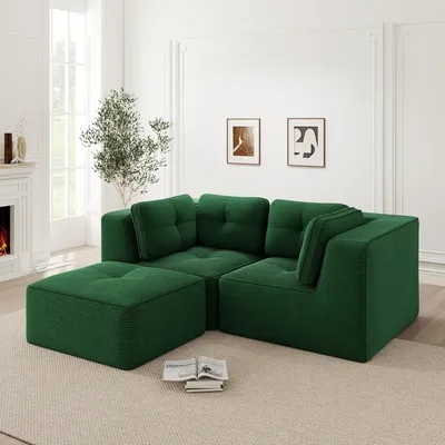 Produktbild von Cordstoff-L-förmiges Sofa, zweisitziges Modulsofa, bewegliche Armlehnen, 208 x 177 x 69 cm, Grün