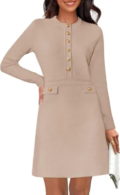 Productafbeelding van Damesjurk, mini, elegant, lange mouwen, vintage, beige, maat M