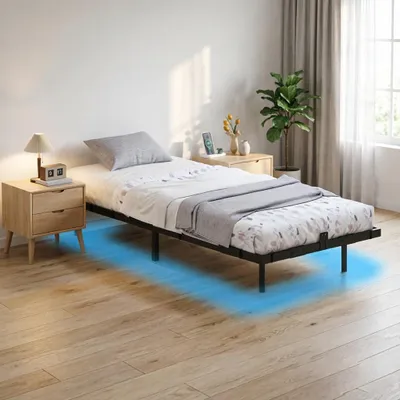 Produktbild von YITAHOME Bettgestell 90 x 200 cm, mit LED-Beleuchtung USB-Ladestation, Einzelbettgestell, Schwebebett, Bettrahmen