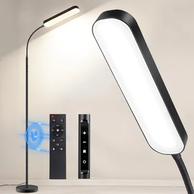 Image de Lampe de bureau LED à intensité variable, avec télécommande, contrôle tactile, 4 températures de couleur, col de cygne pivotant à 360 degrés, minuterie, fonction de mémorisation, lampe de lecture