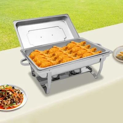 Zdjęcie produktu dla Podgrzewacz do bufetu, pojemność 9 litrów. Podgrzewacz do potraw, wykonany ze stali nierdzewnej. Zestaw do bufetu, w tym chafing dish
