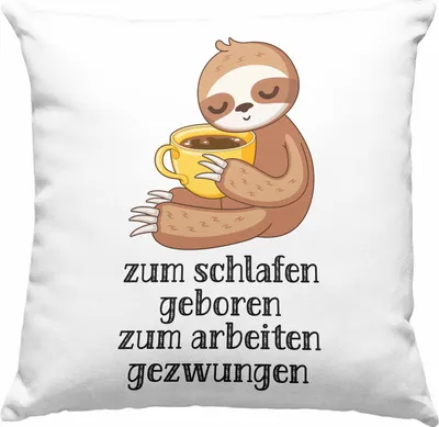 Produktbild von Trendation - Zum Schlafen Geboren Zum Arbeiten Gezwungen Deko-Kissen mit Füllung 40x40 mit Spruch Geschenk Kollegin Kollege Frau  Deko-Kissen mit Füllung 40x40 Büro Faultier (Blau)