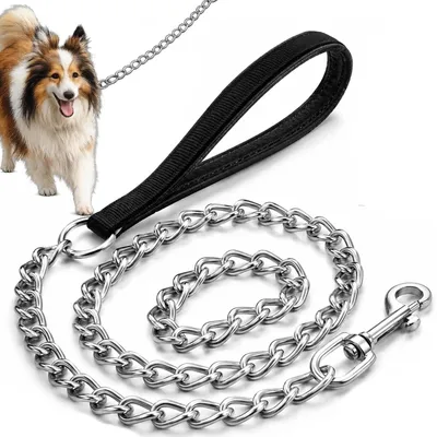 Produktbild von Hundeleine Kettenleine Hundeleine 1,2 m für große Hunde mit stabilem Griff Metallkette Silber Schwarz