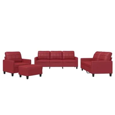 Produktbild von vidaXL 4-tlg. Sofagarnitur mit Kissen Weinrot Kunstleder