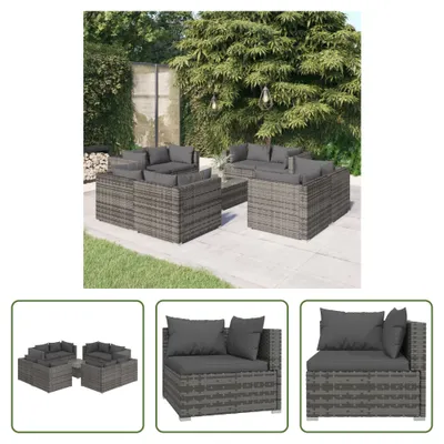 Produktbild von The Living Store 9-tlg. Garten-Lounge-Set mit Kissen Poly Rattan Grau