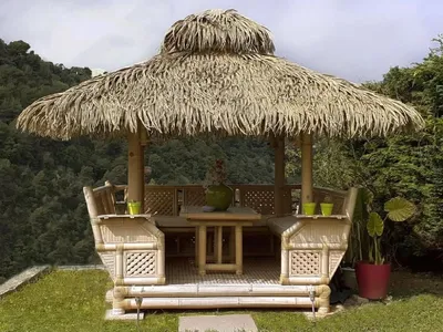 Produktbild von Casa Padrino Luxus Gartenhaus Naturfarben 360 x 360 x H. 350 cm - Wetterbeständiges Bambus Garten Haus - Bambus Pool Haus - Bambus Outdoor Haus - Luxus Bambus Gartenhäuser